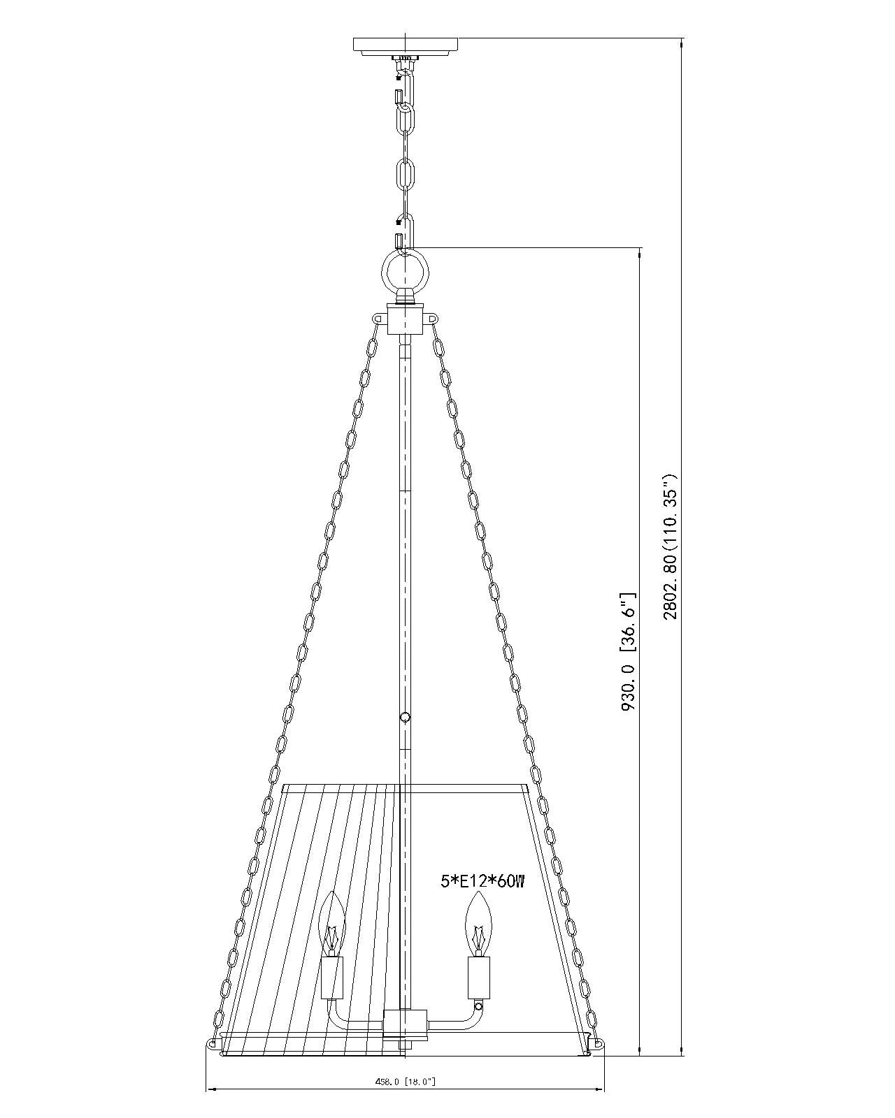 1954P18-MB - Madeline 5 Light 18" Pendant - Matte Black