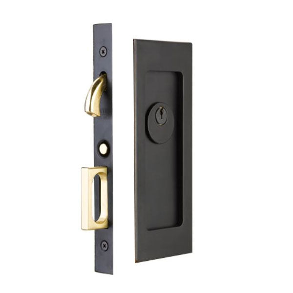 Modern Rectangular Privacy Pocket Door Mortise Lock for 1-3/8" Door Flat Black Finish