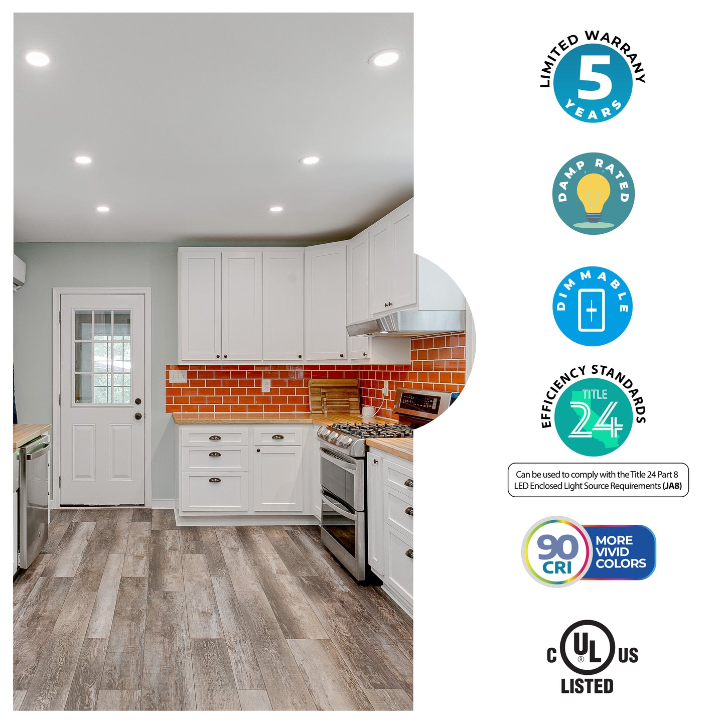 773241 - 9 Watt LED 4" RECESSED DOWNLIGHT W/ METAL JBOX & BAFFLE WHITE ROUND DIMMABLE 90CRI 3000K 120V-2PK - 2 Pack