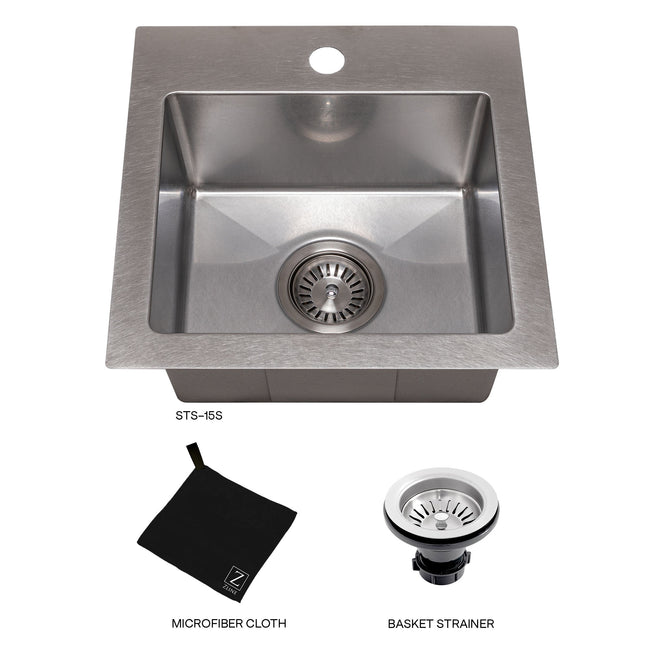 STS-15S - 15" Donner Topmount Single Bowl Satin Stainless Steel Bar Kitchen Sink