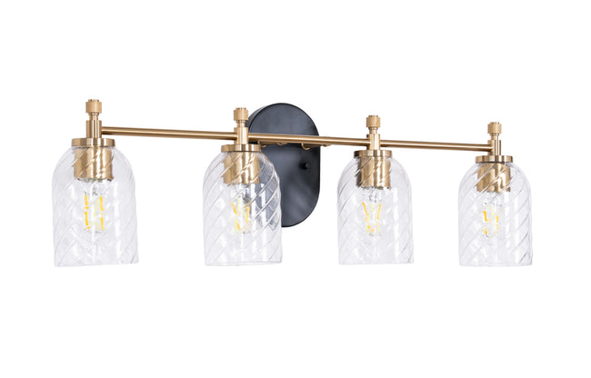 60304-FBSB-C - Council 4 Light 29" Wide Vanity Light - Flat Black / Satin Brass