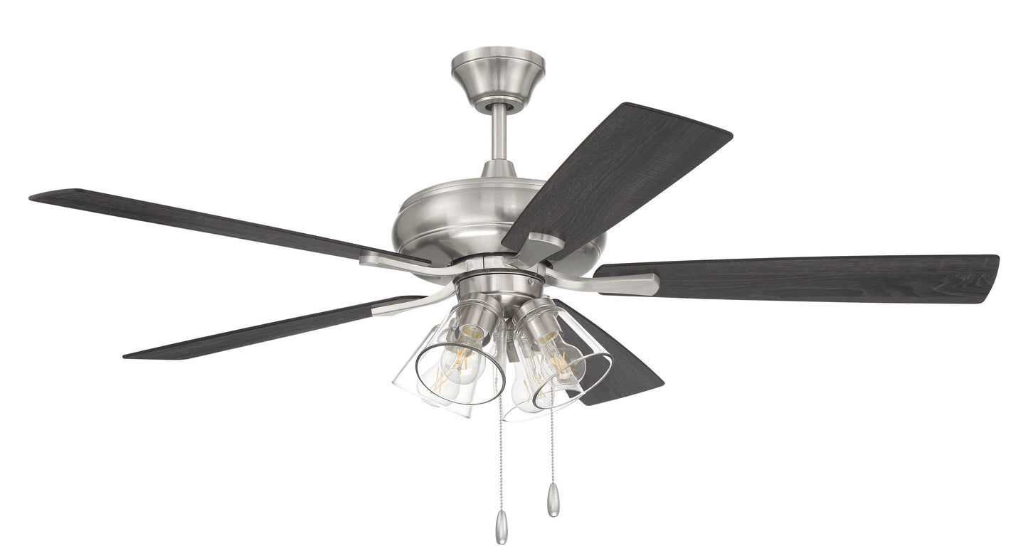 ECF104BNK5-BNGW - Eos Clear 4 Light 52" 5 Blade Ceiling Fan with Light Kit - Brushed Nickel