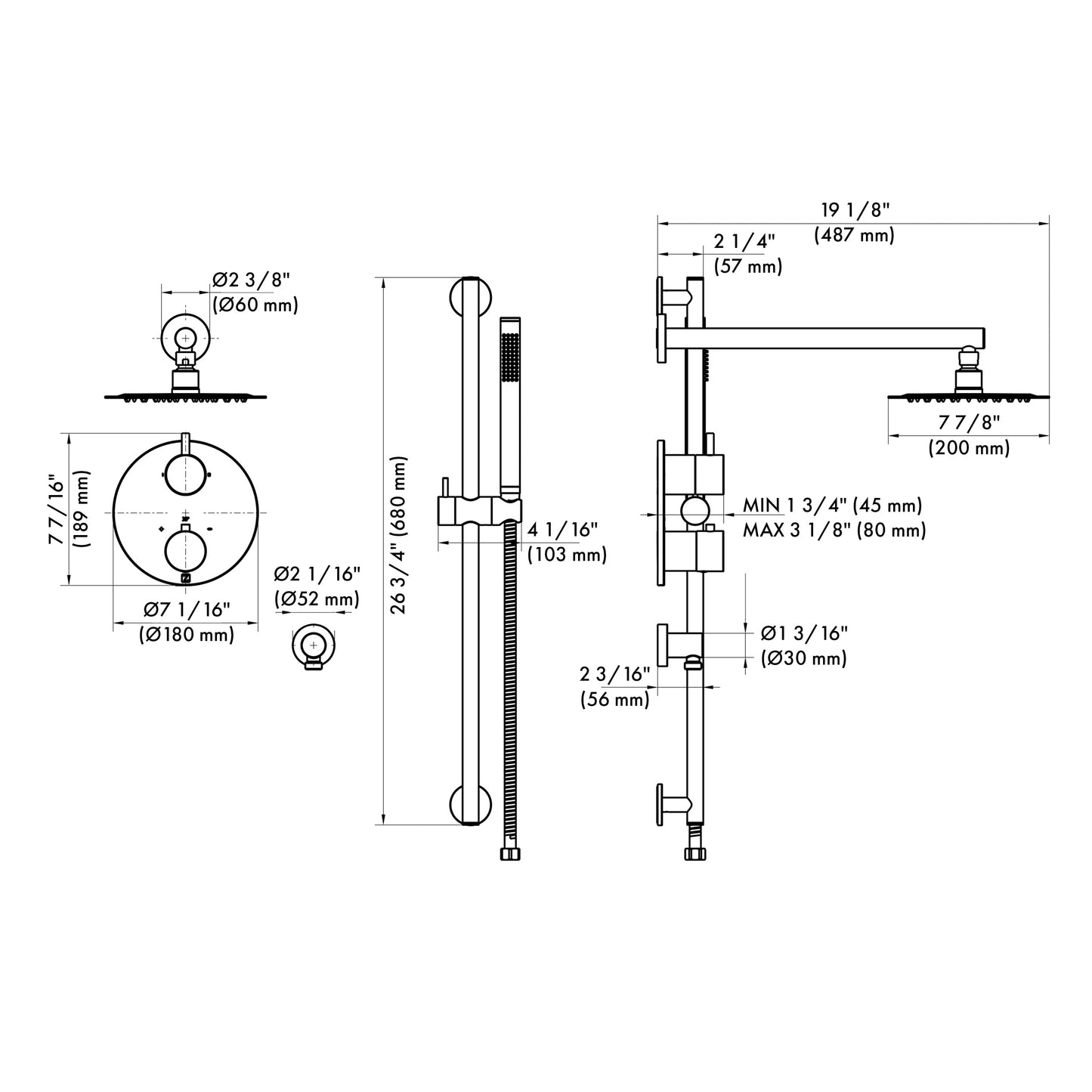 EMBY-SHS-T2-CH - Emerald Bay Thermostatic Shower System in Chrome