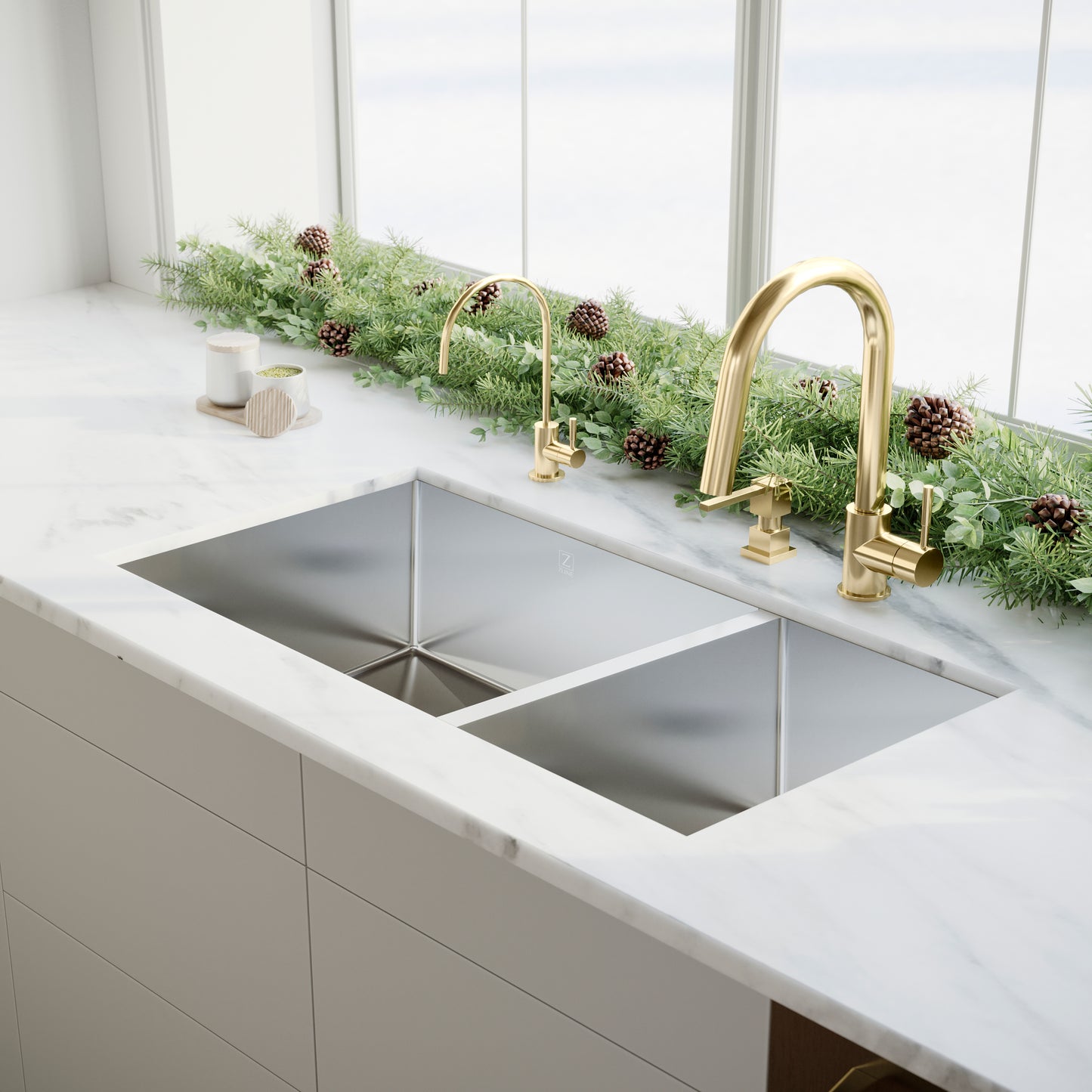 SR60D-33 - 33" Chamonix Undermount Double Bowl Stainless Steel Kitchen Sink with Bottom Grid