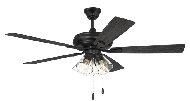 ECF104FB5-FBGW - Eos Clear 4 Light 52" 5 Blade Ceiling Fan with Light Kit - Flat Black