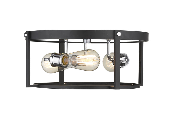 723F15-MB+CH - Halcyon 3 Light Flush 16" Mount - Matte Black / Chrome
