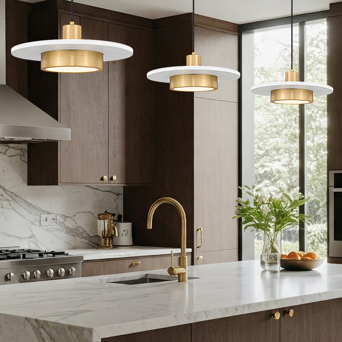 829P16-MW-MGLD-LED - Ludo 1 Light 16" Pendant - Matte White / Modern Gold