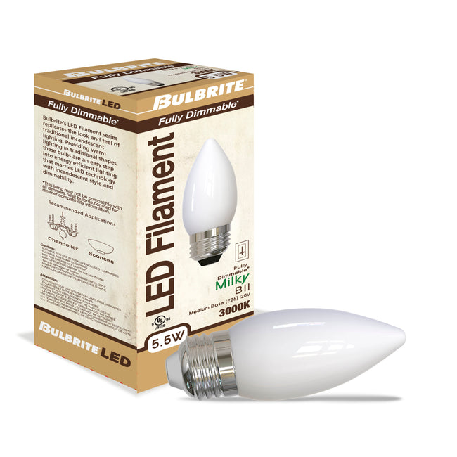 776736 - Dimmable Milky B11 LED Light Bulb - 5.5 Watt - 3000K - 3 Pack