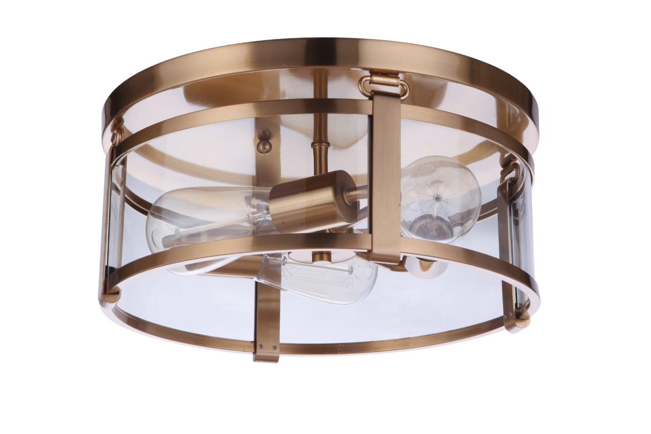 55383-SB - Elliot 3 Light 13" Wide Flush Mount - Satin Brass
