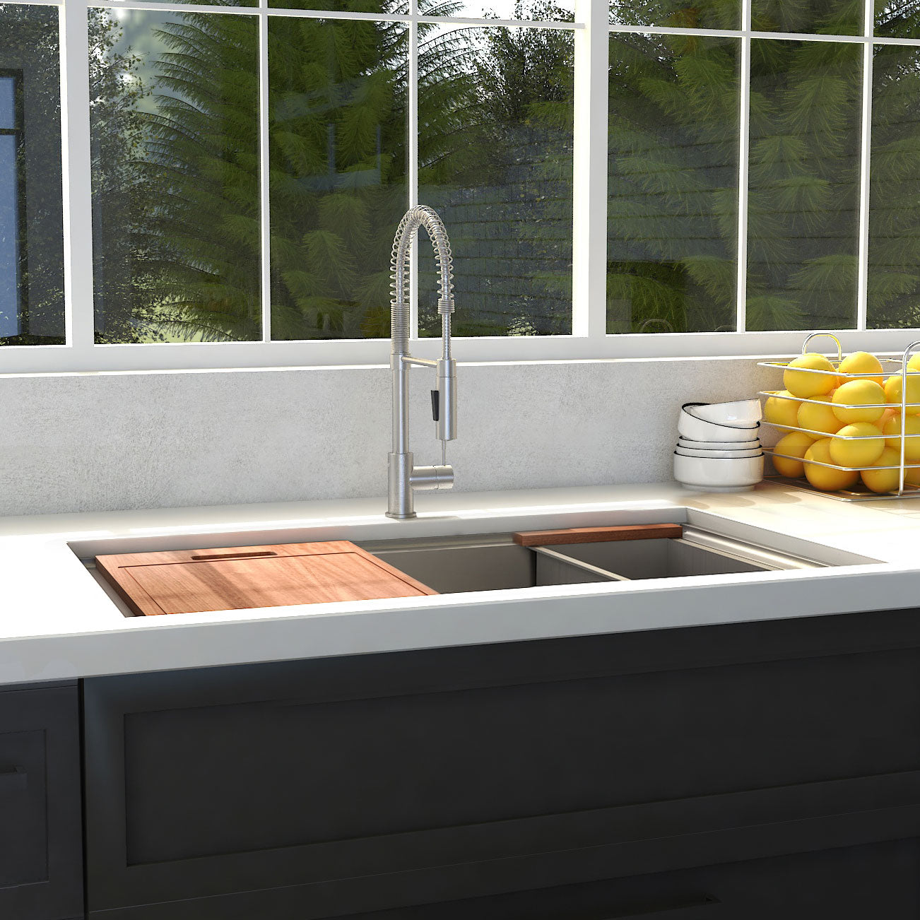 SLS-27 - 27" Garmisch Undermount Single Bowl Stainless Steel Kitchen Sink with Bottom Grid and Accessories