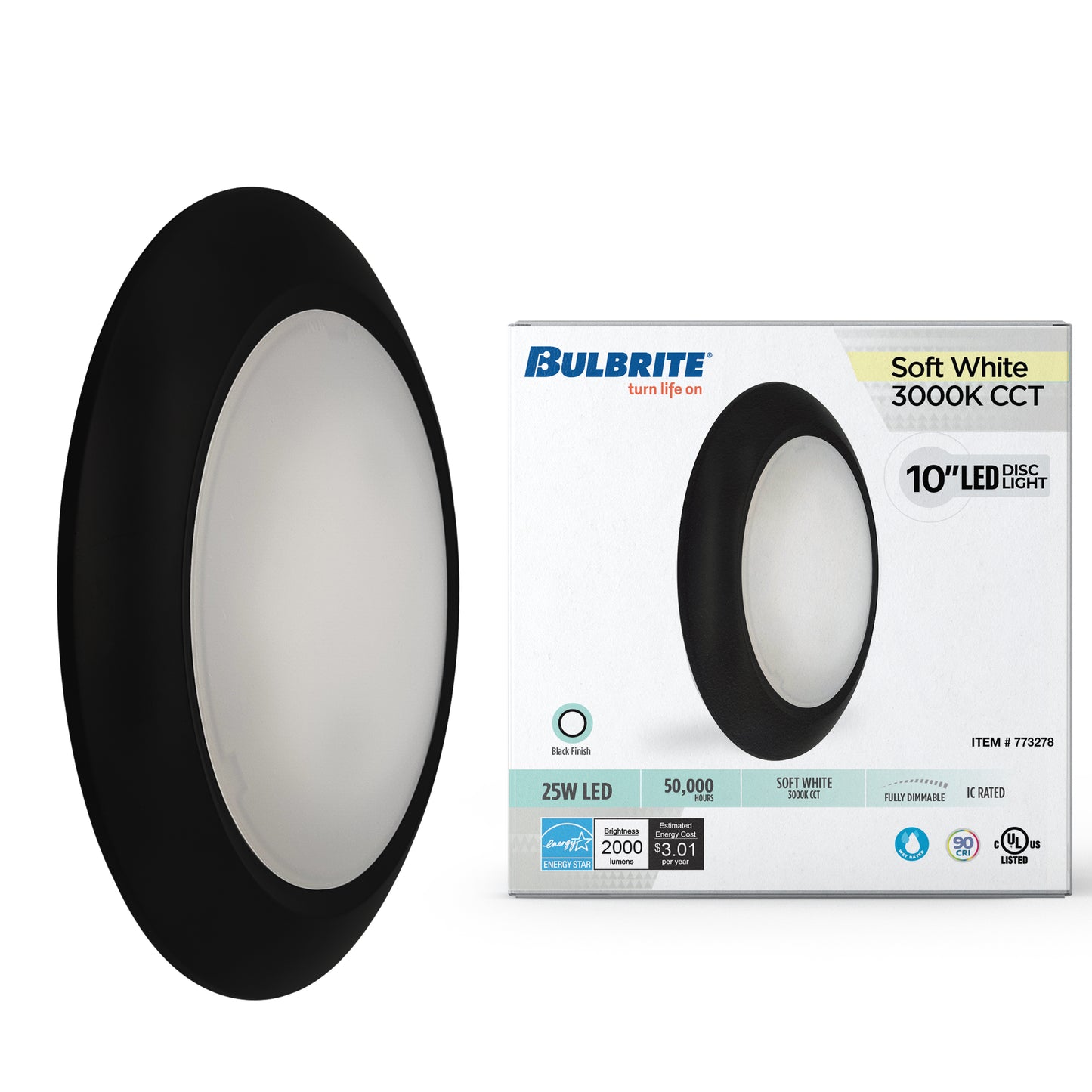 773278 - 25 Watt LED 10" Disc, 3000K, 2000 Lumens, Black Finish