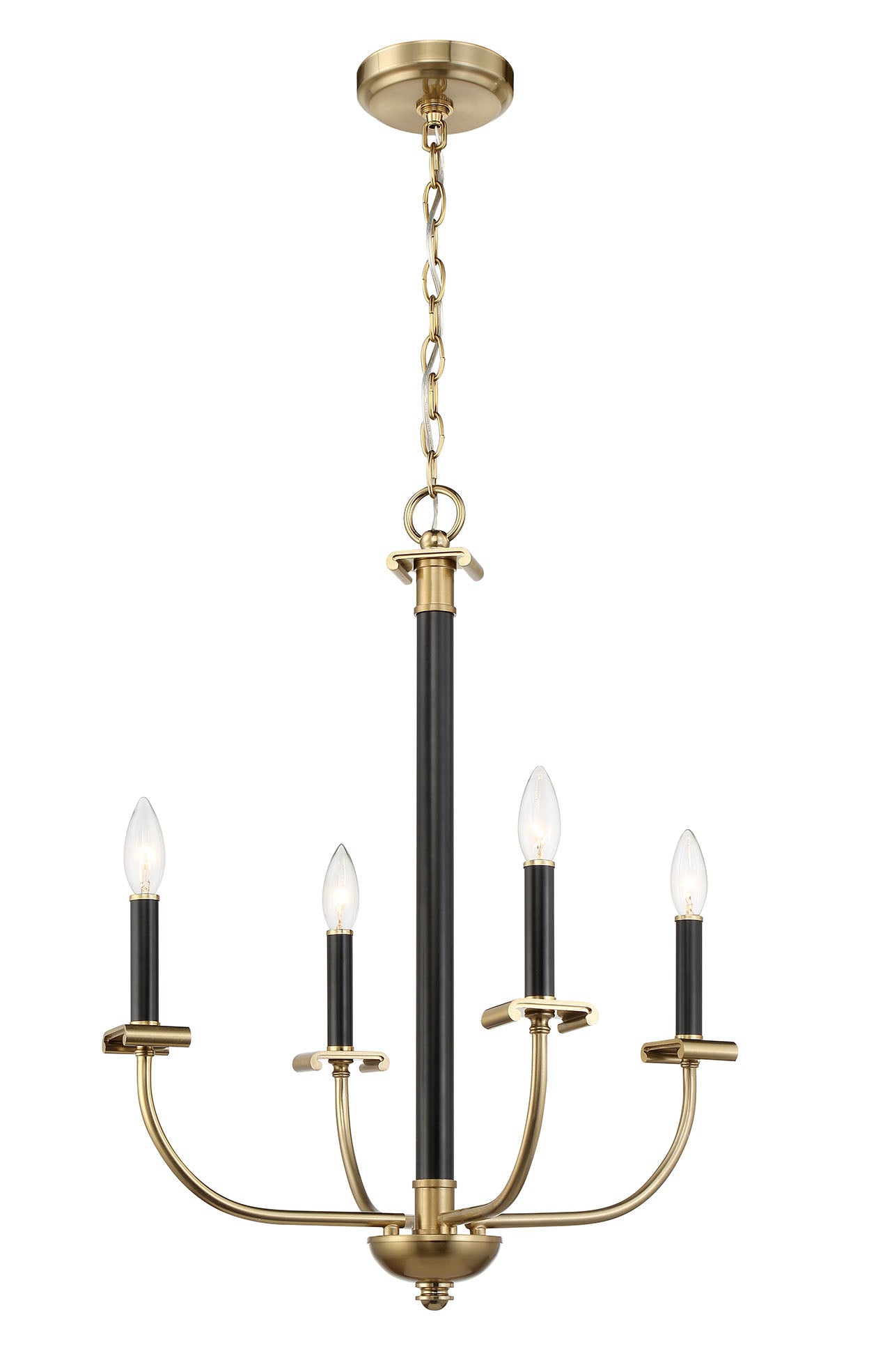 54824-FBSB - Stanza 4 Light 20" Wide Chandelier - Flat Black / Satin Brass