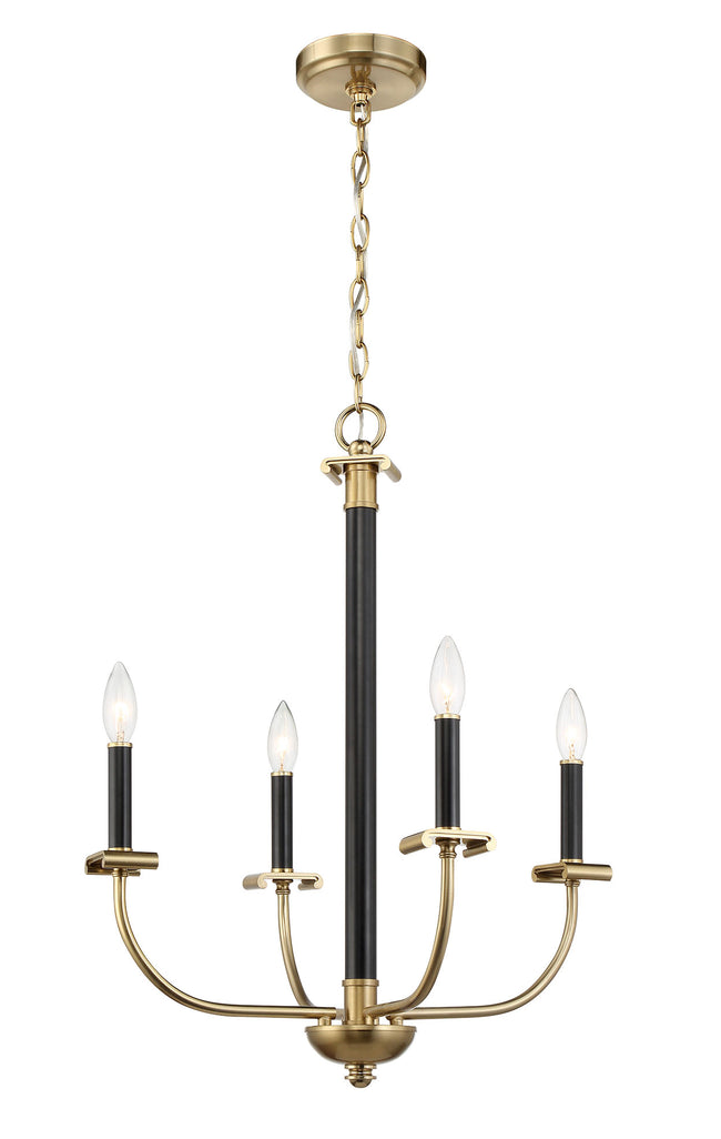 54824-FBSB - Stanza 4 Light 20" Wide Chandelier - Flat Black / Satin Brass