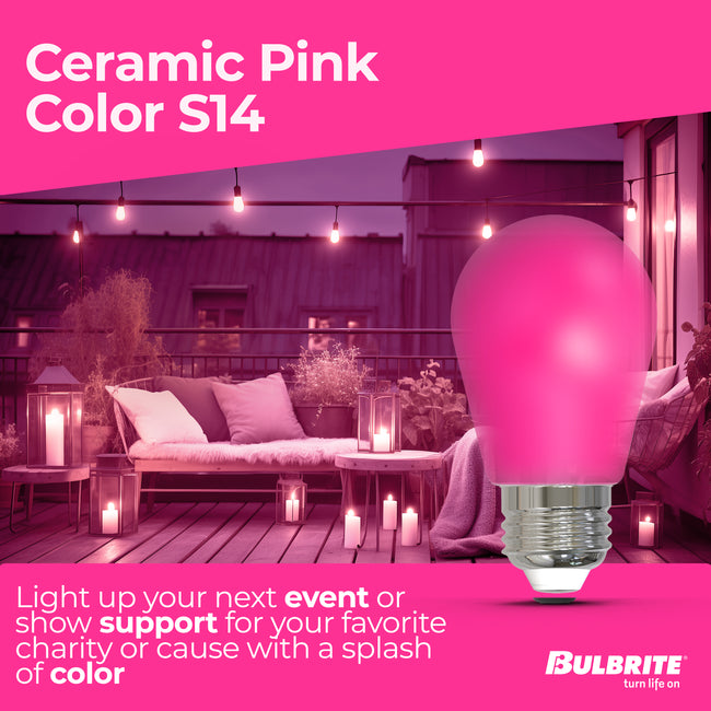 776155 - Filaments Dimmable Ceramic Pink S14 LED Light Bulb - 2.5 Watt - 10 Pack