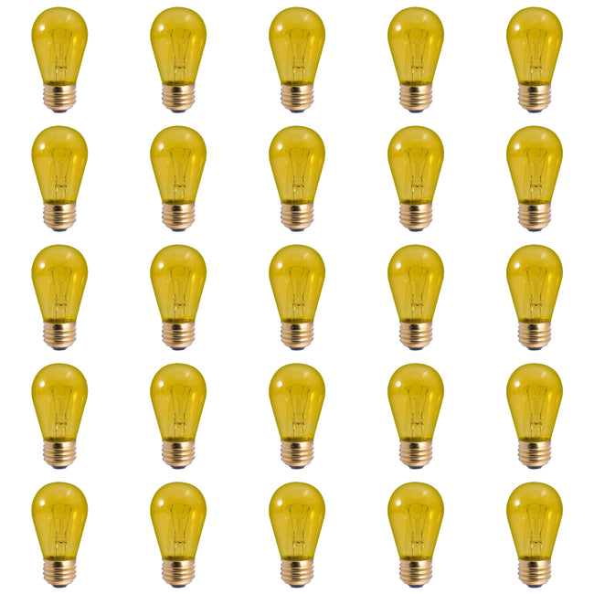 701811 - Dimmable Transparent Yellow S14 Incandescent Light Bulb - 11 Watt - 25 Pack
