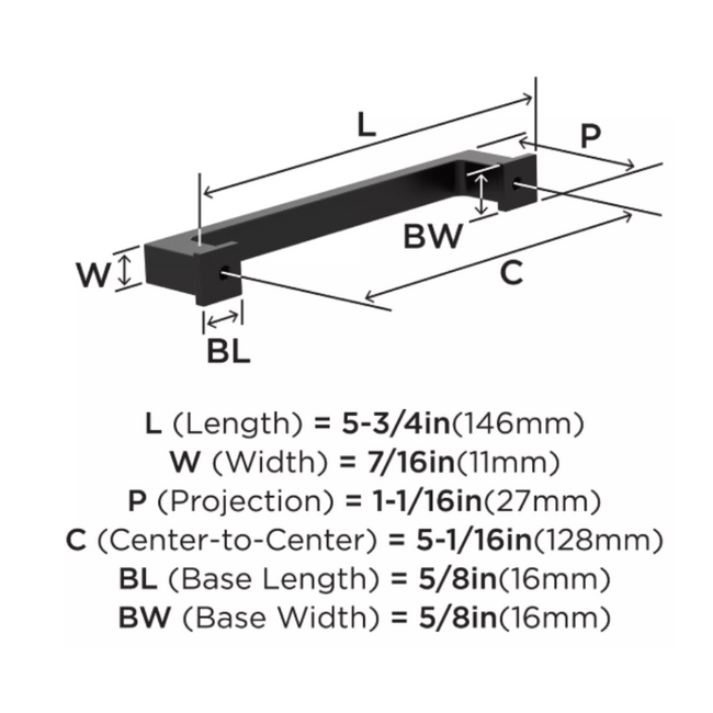 BP37032MB - Bridgeport 5-1/16" Center-to-Center Bar Pull - Matte Black