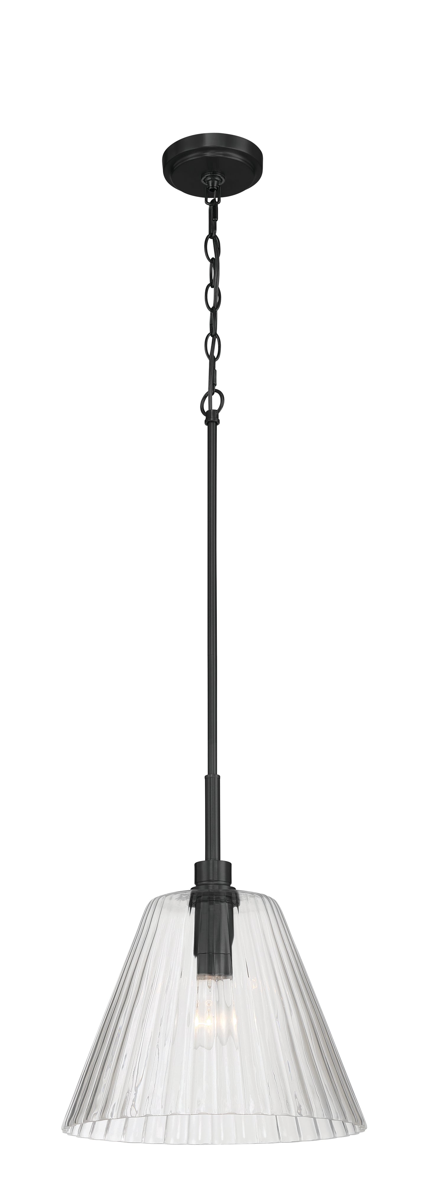 61192-FB - Pleated 1 Light 14" Wide Pendant - Flat Black