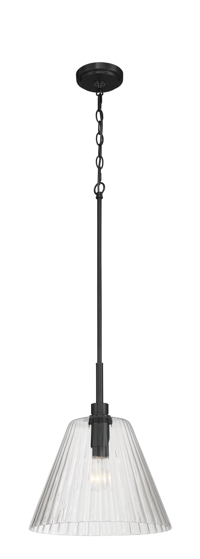 61192-FB - Pleated 1 Light 14" Wide Pendant - Flat Black
