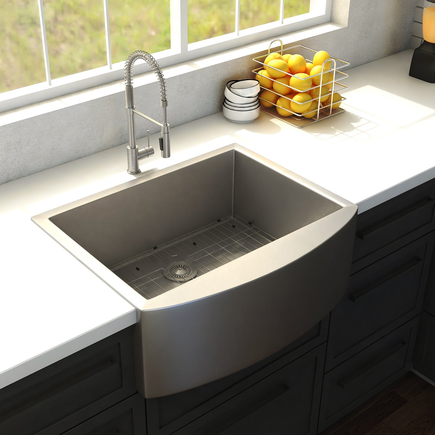 SAS-30 - 30" Zermatt Farmhouse Apron Mount Single Bowl Stainless Steel Kitchen Sink with Bottom Grid