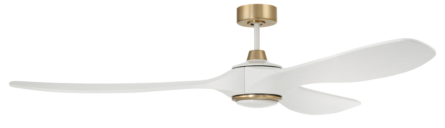 EVY72WSB3-NWF - Envy 72" Ceiling Fan no Wifi 72" 3 Blade Ceiling Fan with Light Kit - White / Satin Brass