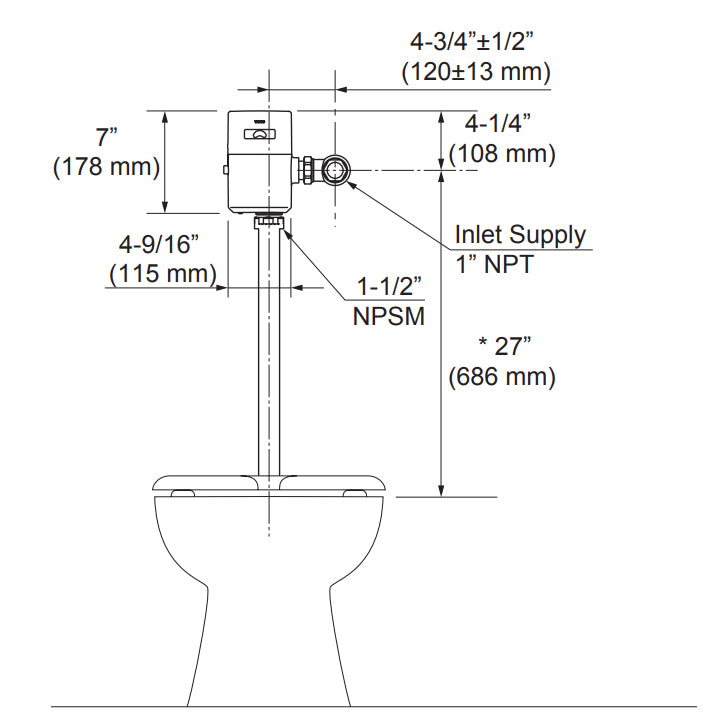TET6UBi#CP - ECOPOWER Touchless 1.0 GPF Toilet Flushometer Valve, IoT-Ready - Chrome