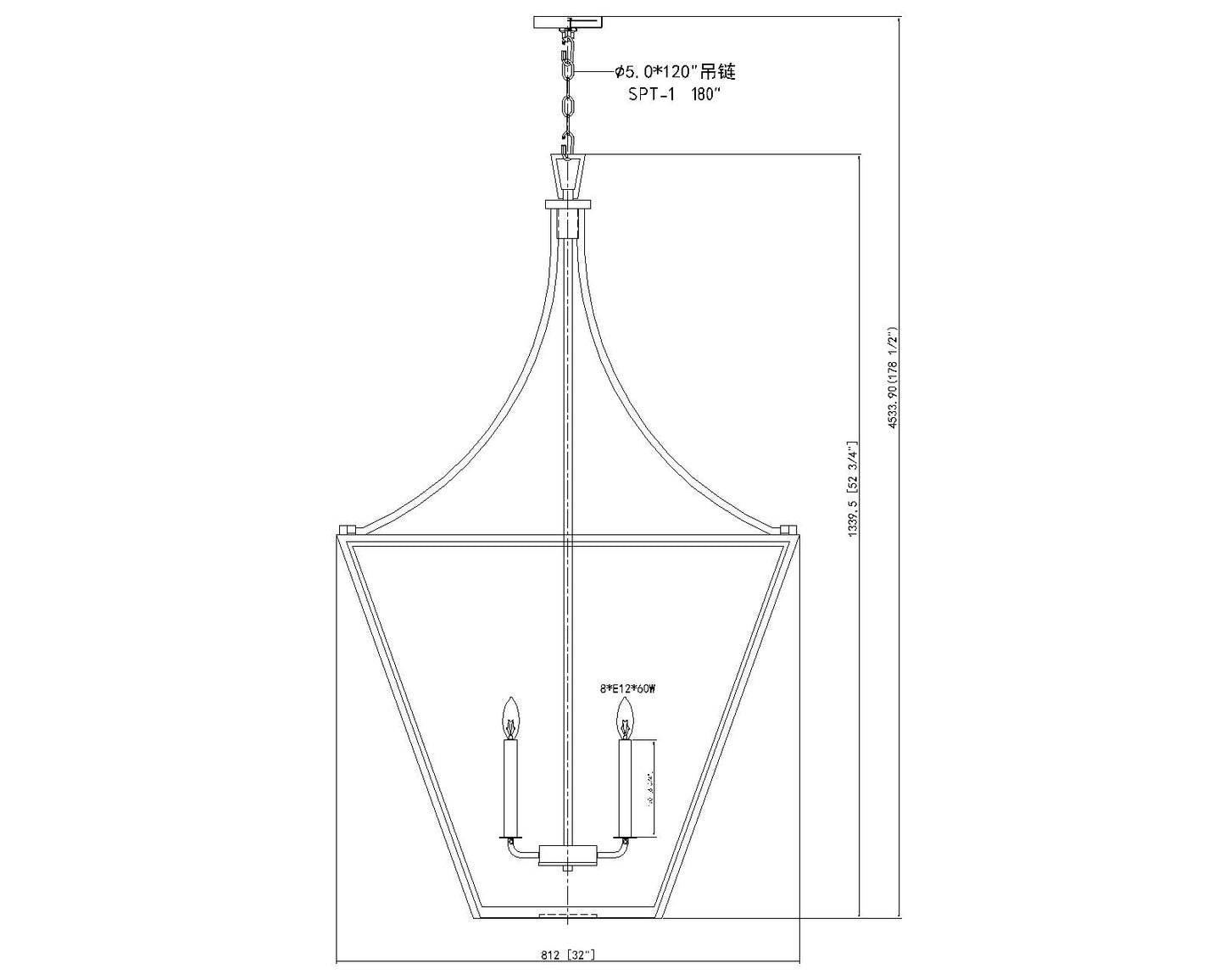 1961-8RB - Montalcino 8 Light 32" Chandelier - Rubbed Brass