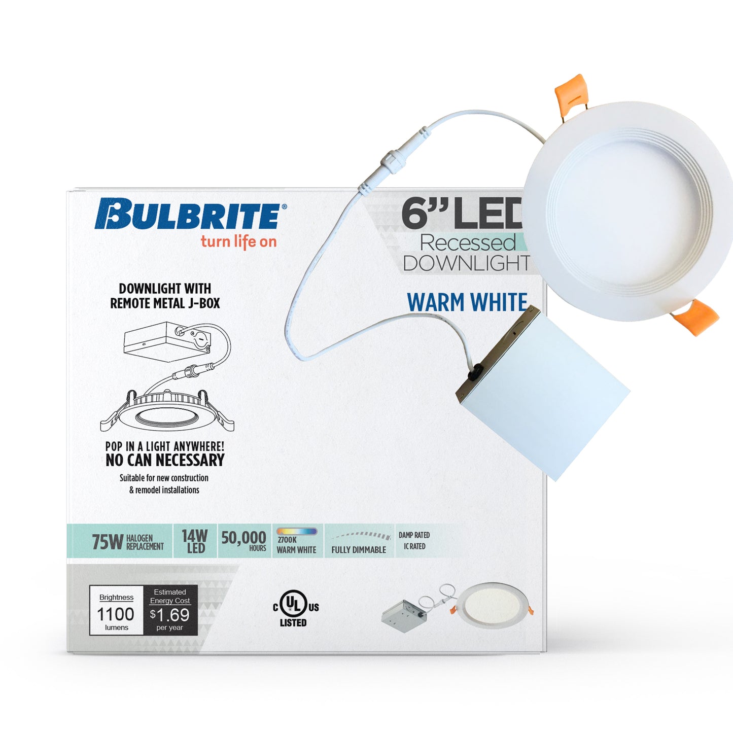 773260 - 14 Watt LED 6" RECESSED DOWNLIGHT W/ METAL JBOX & BAFFLE WHITE ROUND DIMMABLE 90CRI 2700K 120V-2PK - 2 Pack