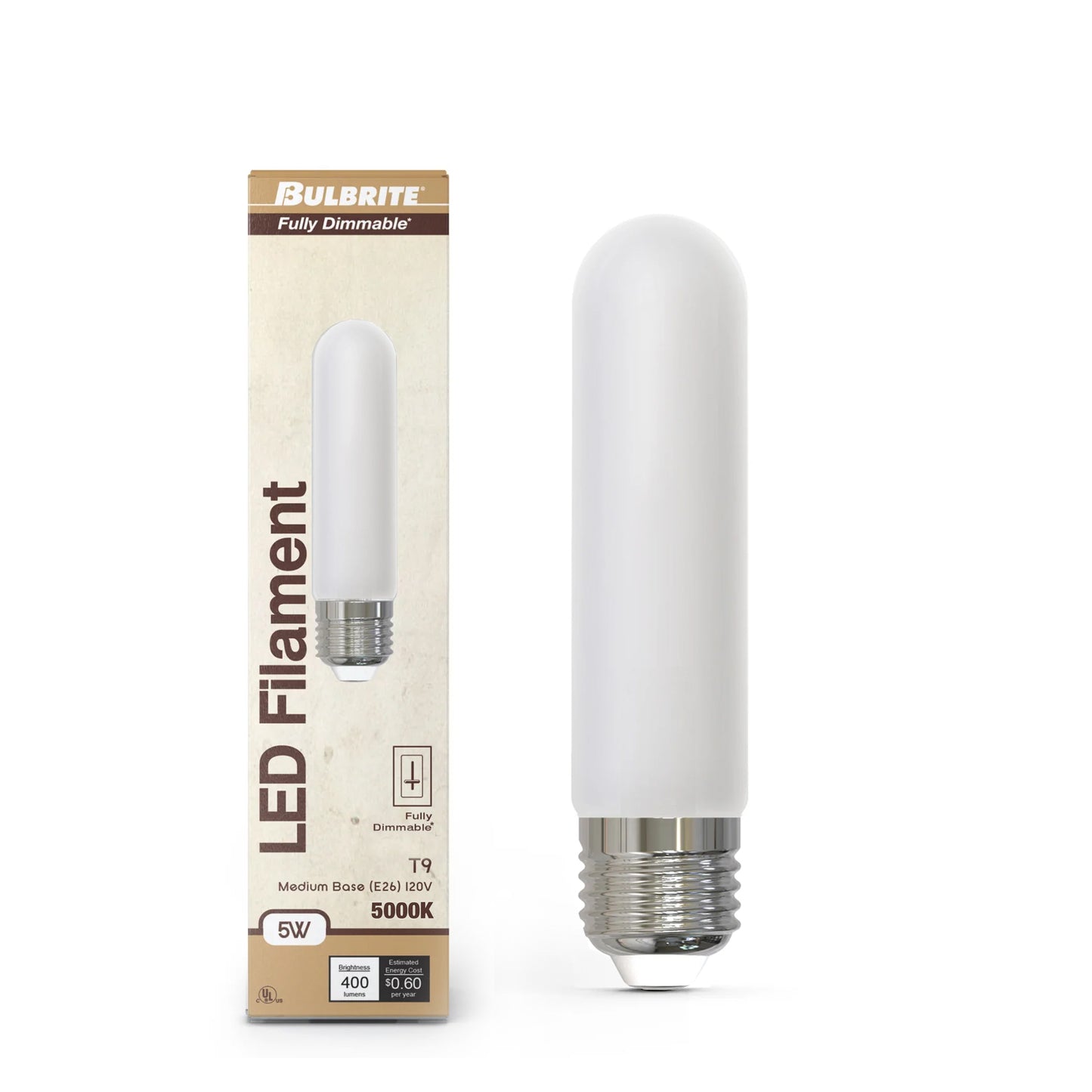 776992 - Filaments Dimmable T9 5" Frost Glass Medium Base - 5 Watt - 5000K - 4 Pack