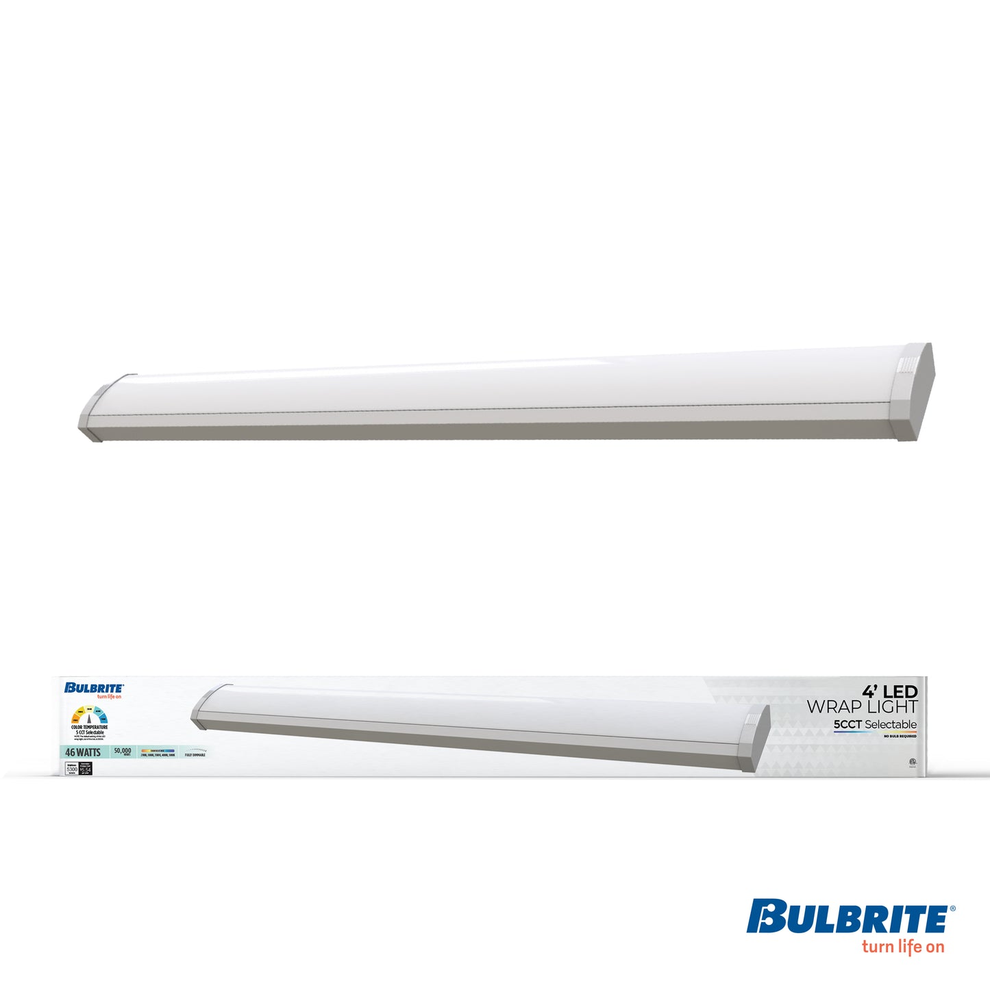 773507 - 4 ft. Integrated 5 Color Selectable LED Dimmable Wraparound Light W/ Battery Backup (120-277v), 5300 Lumens, White