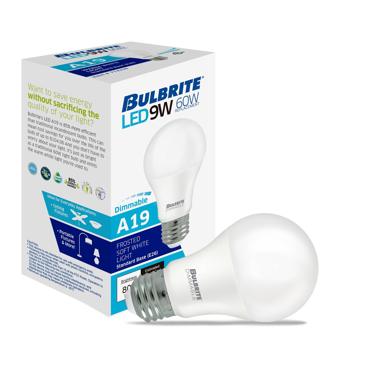 774280 - Dimmable Frost A19 LED Light Bulb - 9 Watt - 2700K - 4 Pack