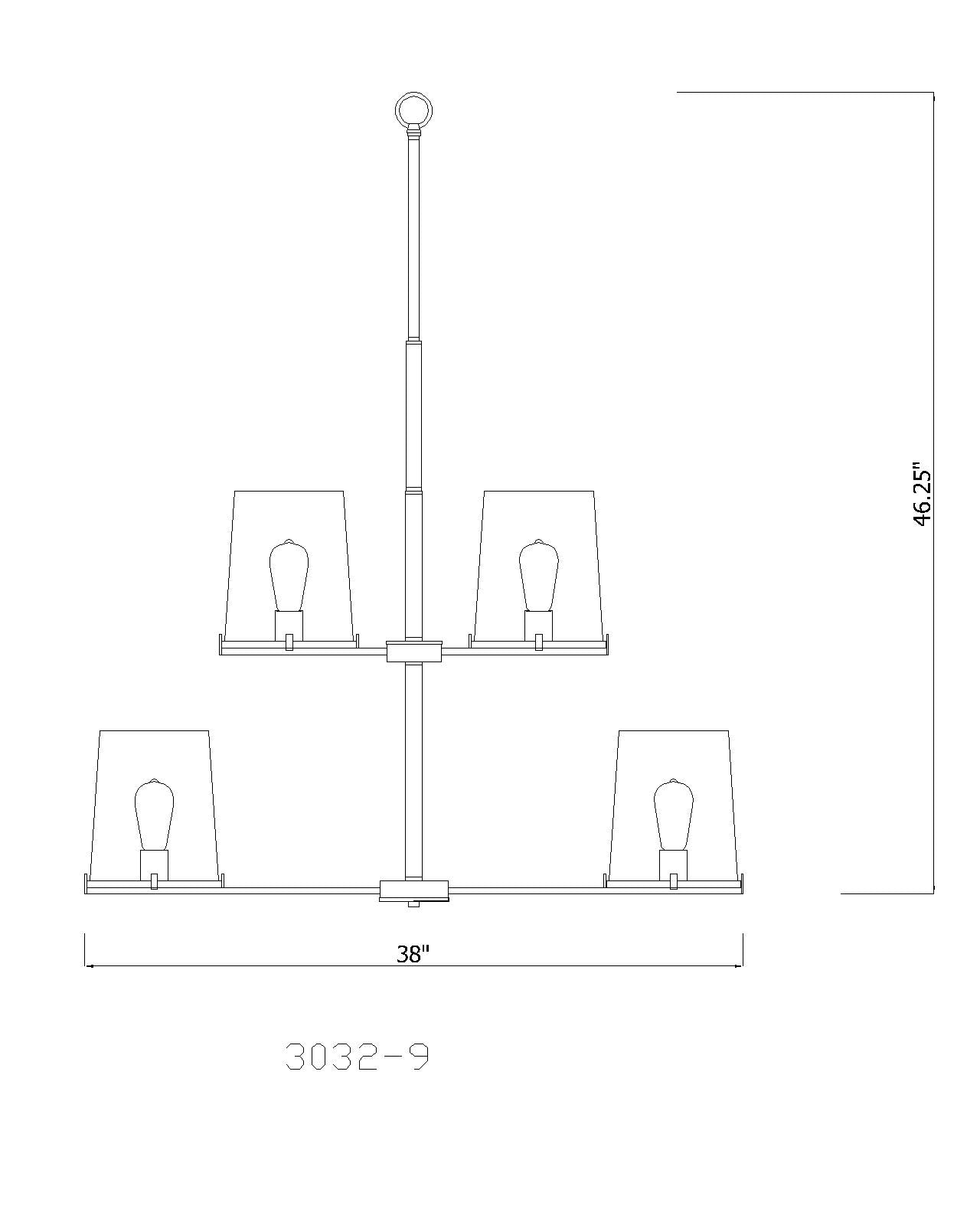 3032-9RB - Callista 9 Light 38" Chandelier - Rubbed Brass