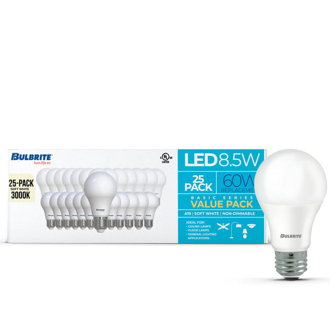 774252 - Filaments Dimmable Frost Glass A19 LED Light Bulb - 8.5 Watt - 3000K - 25 Pack