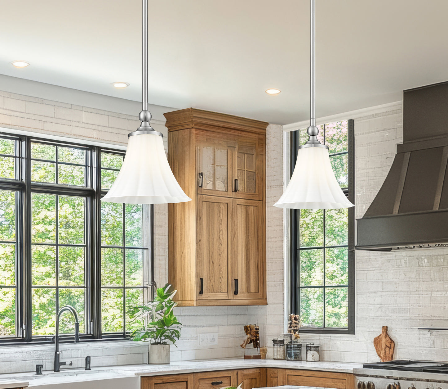 1958P8-BN - Fleur 1 Light 8" Pendant - Brushed Nickel
