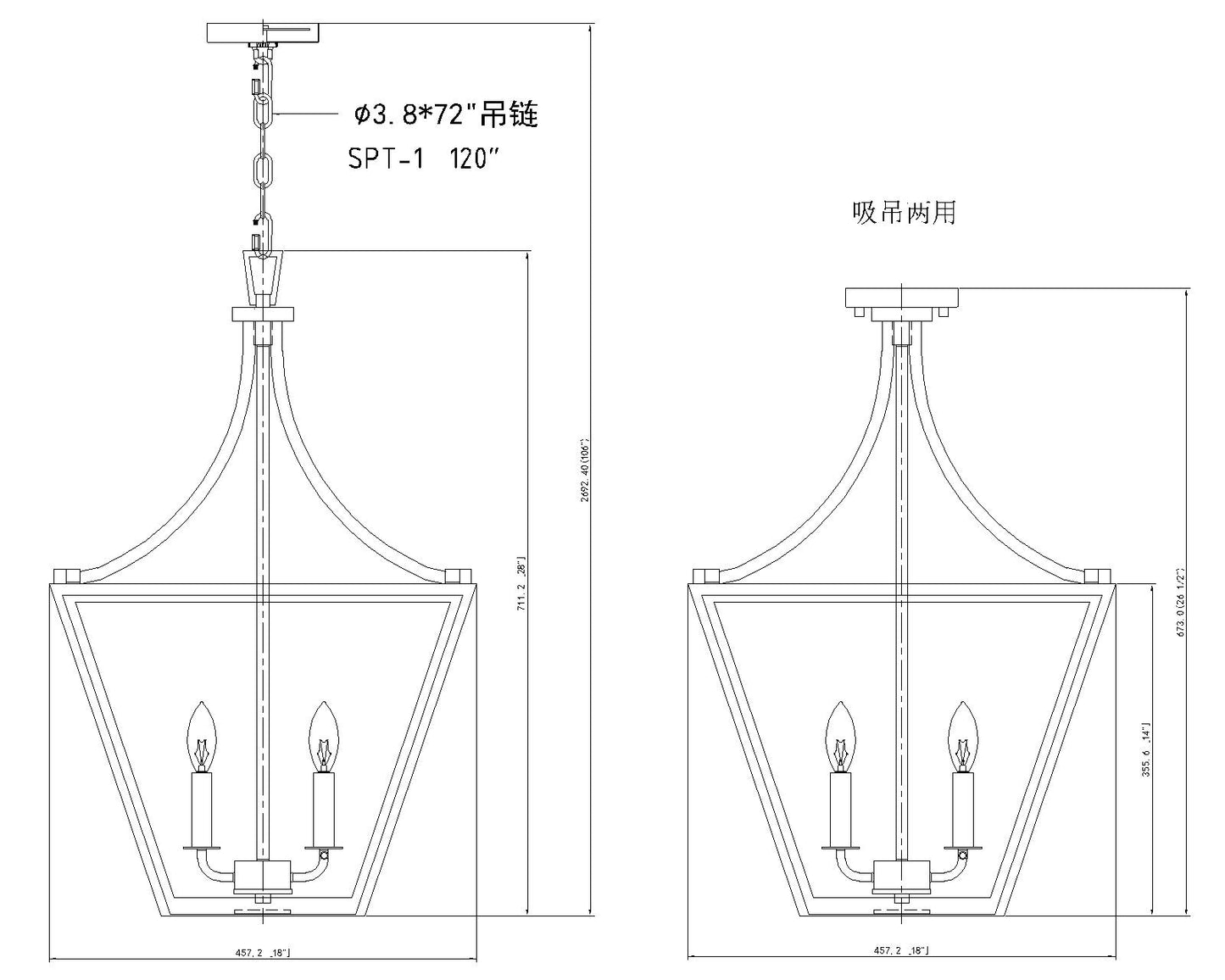 1961-4C-RB - Montalcino 4 Light 18" Chandelier - Rubbed Brass