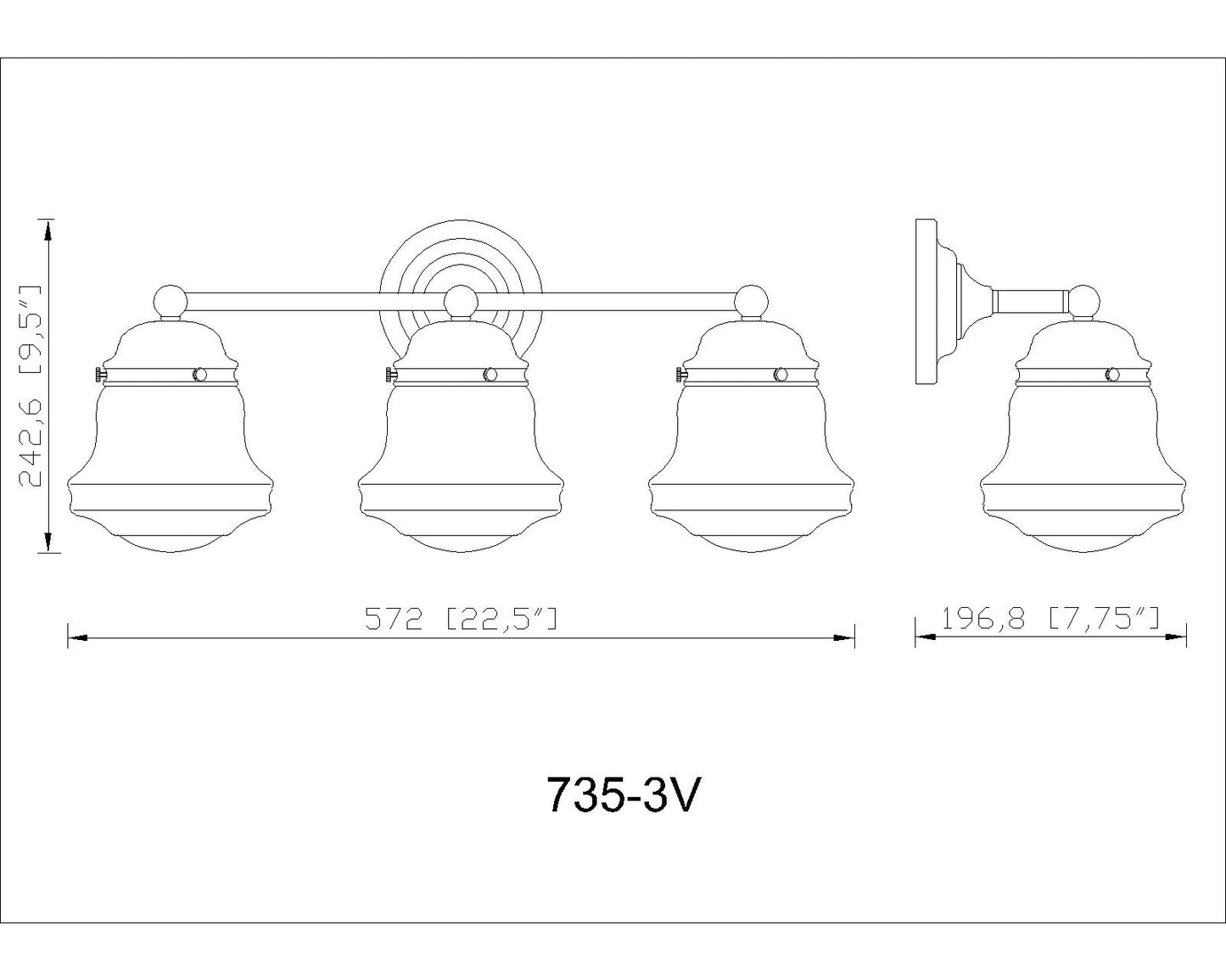 735-3V-CH - Vaughn 3 Light 22" Vanity - Chrome