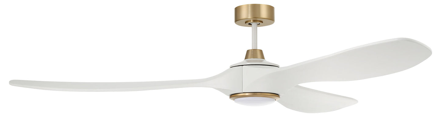 EVY72WSB3-NWF - Envy 72" Ceiling Fan no Wifi 72" 3 Blade Ceiling Fan with Light Kit - White / Satin Brass
