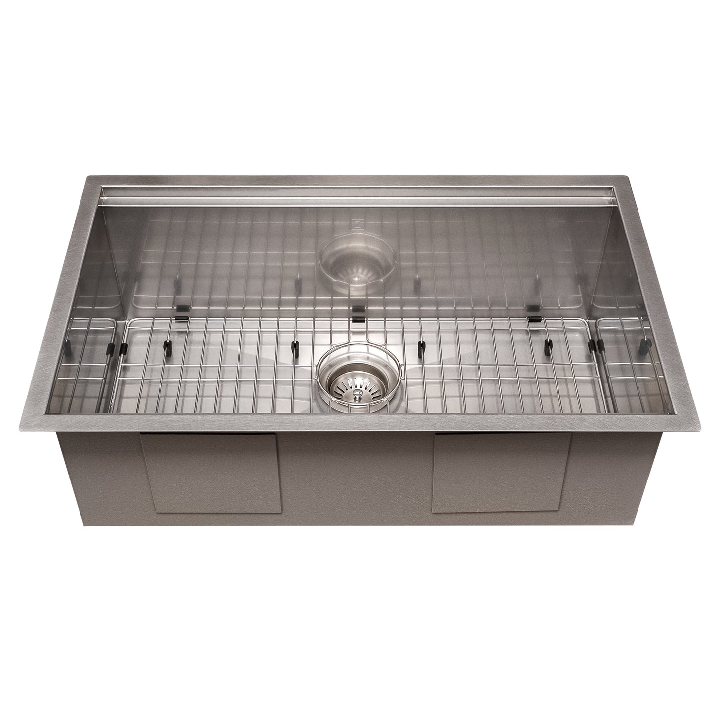 SLS-33S - 33" Garmisch Undermount Single Bowl Satin Stainless Steel Kitchen Sink with Bottom Grid and Accessories