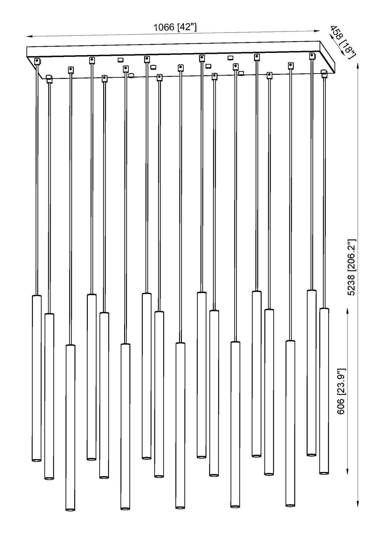 919MP24-17L-MGLD-LED - Forest 17 Light Linear 42" Chandelier - Modern Gold