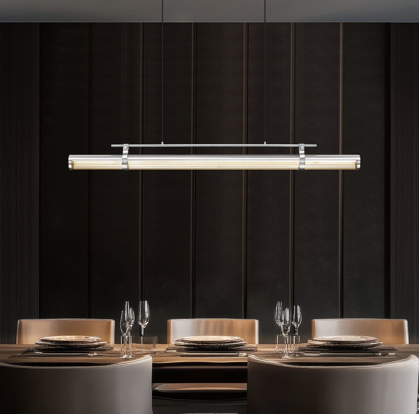 1959-54L-BN-LED - Benoit 1 Light Linear 56" Chandelier - Brushed Nickel