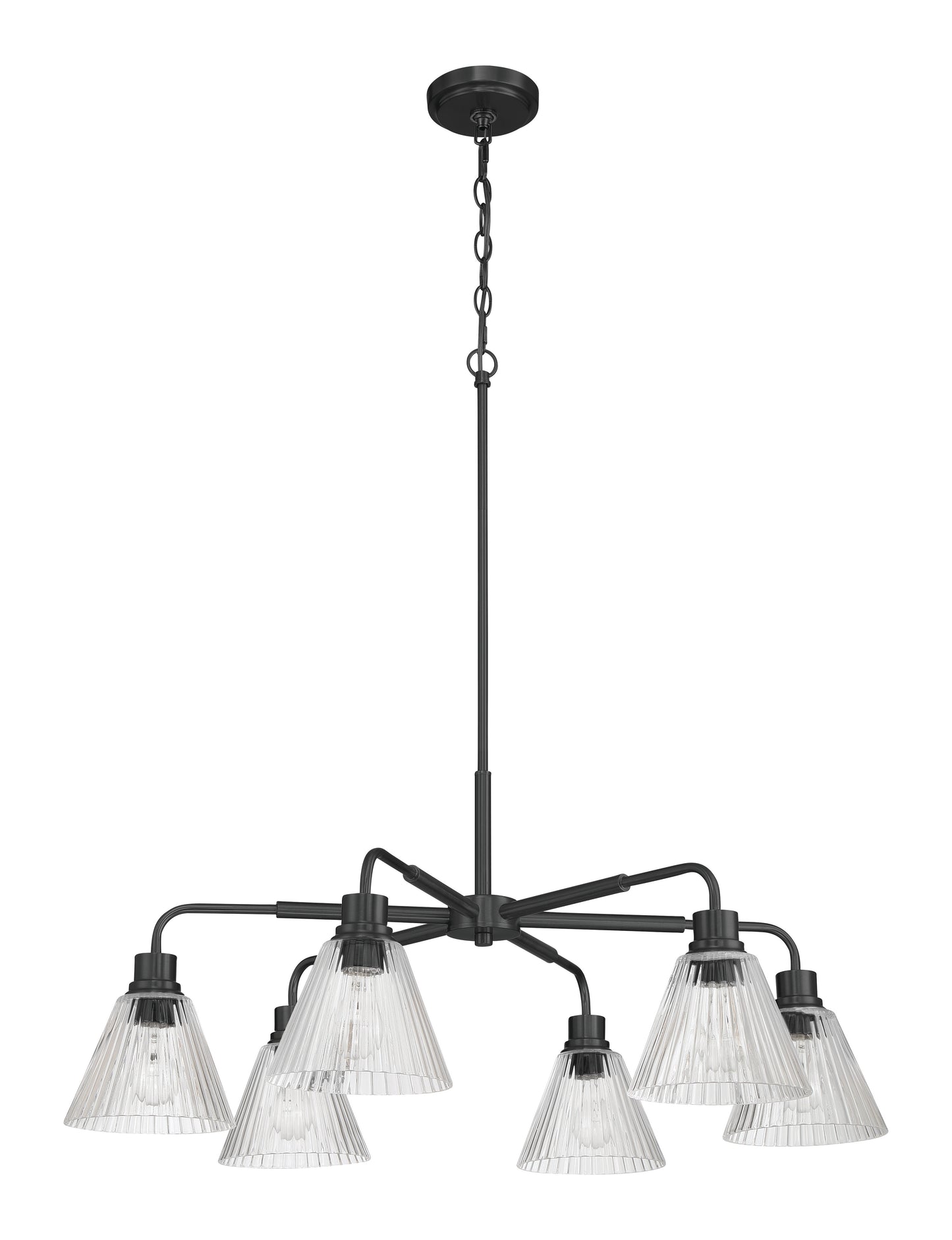 61126-FB - Pleated 6 Light 35" Wide Chandelier - Flat Black