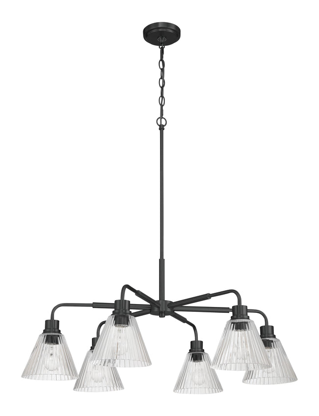 61126-FB - Pleated 6 Light 35" Wide Chandelier - Flat Black