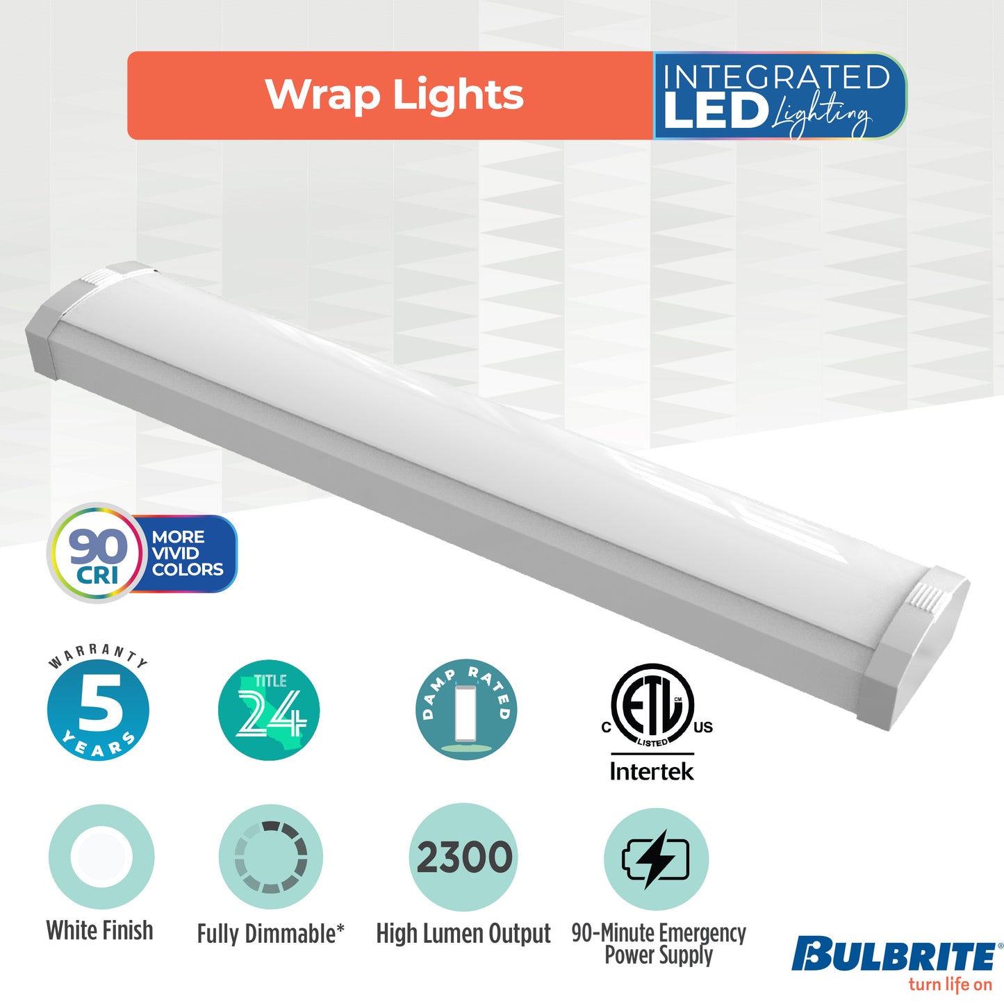 773504 - 2 ft. 3000K LED Dimmable Wraparound Light W/ Battery Backup (120-277v), 2300 Lumens, White