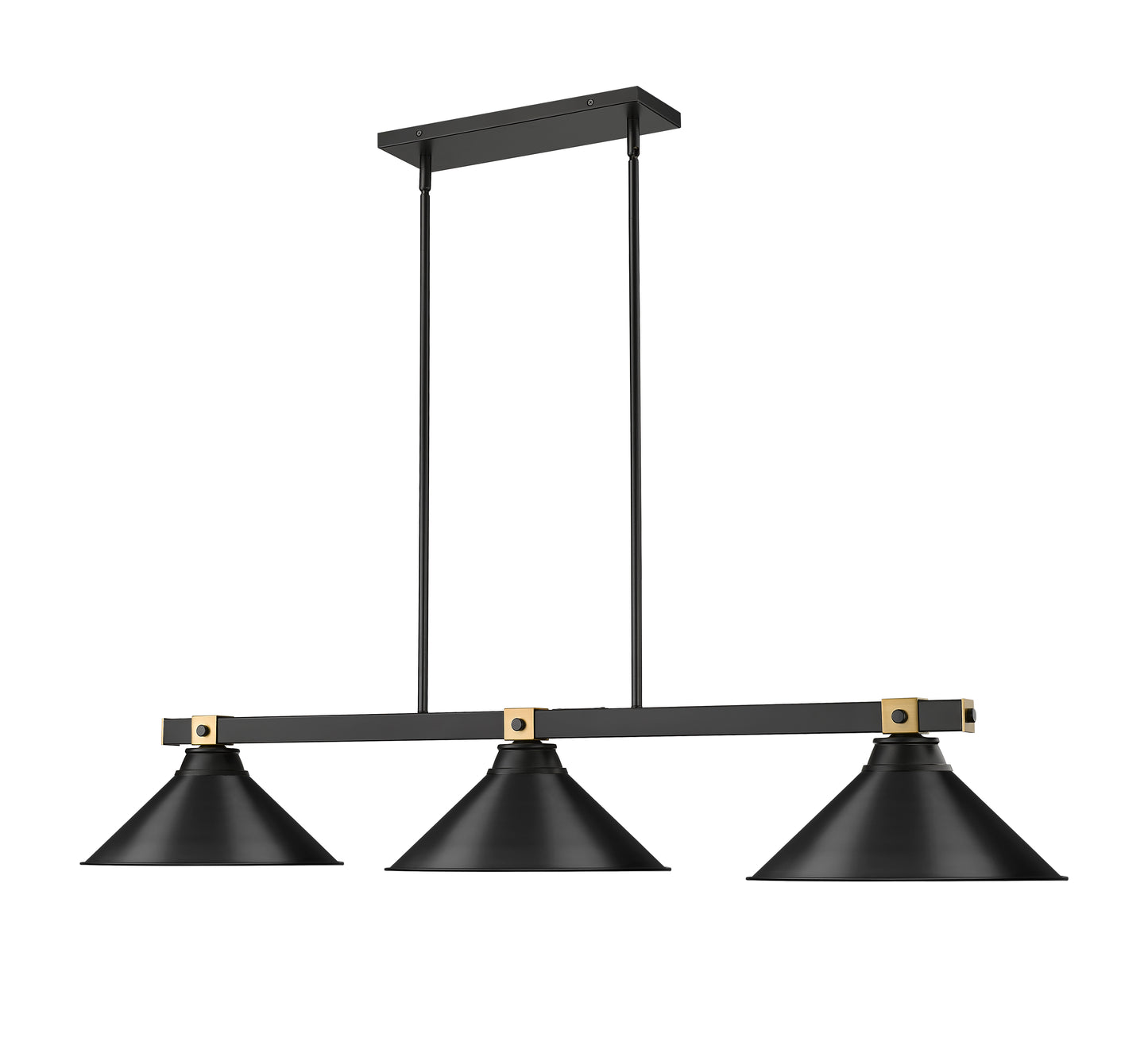 1955-3MB-RB-MB15 - Bronte 3 Light 54" Billiard - Matte Black / Rubbed Brass
