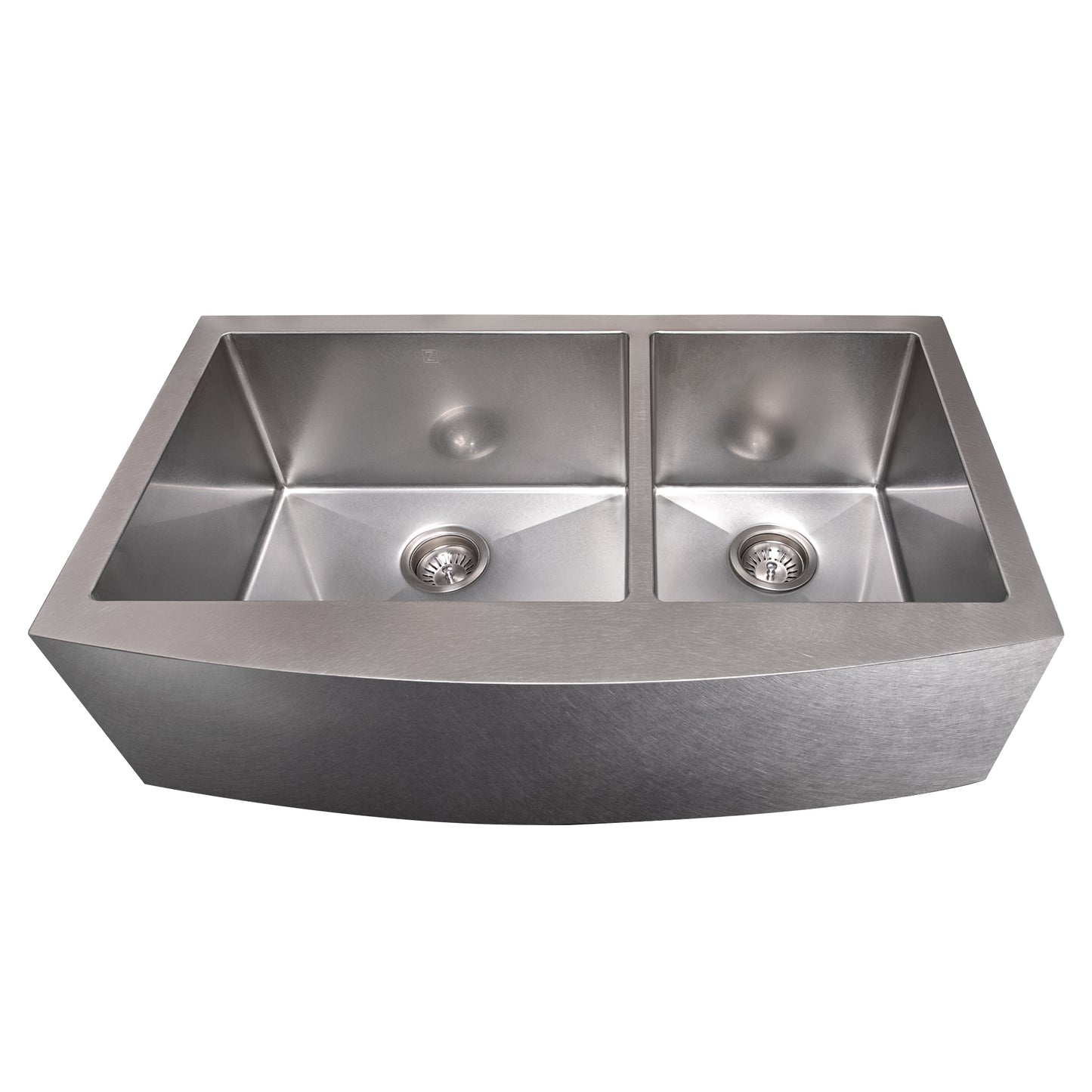 SA60D-36S - 36" Courchevel Farmhouse Apron Mount Double Bowl Satin Stainless Steel Kitchen Sink with Bottom Grid