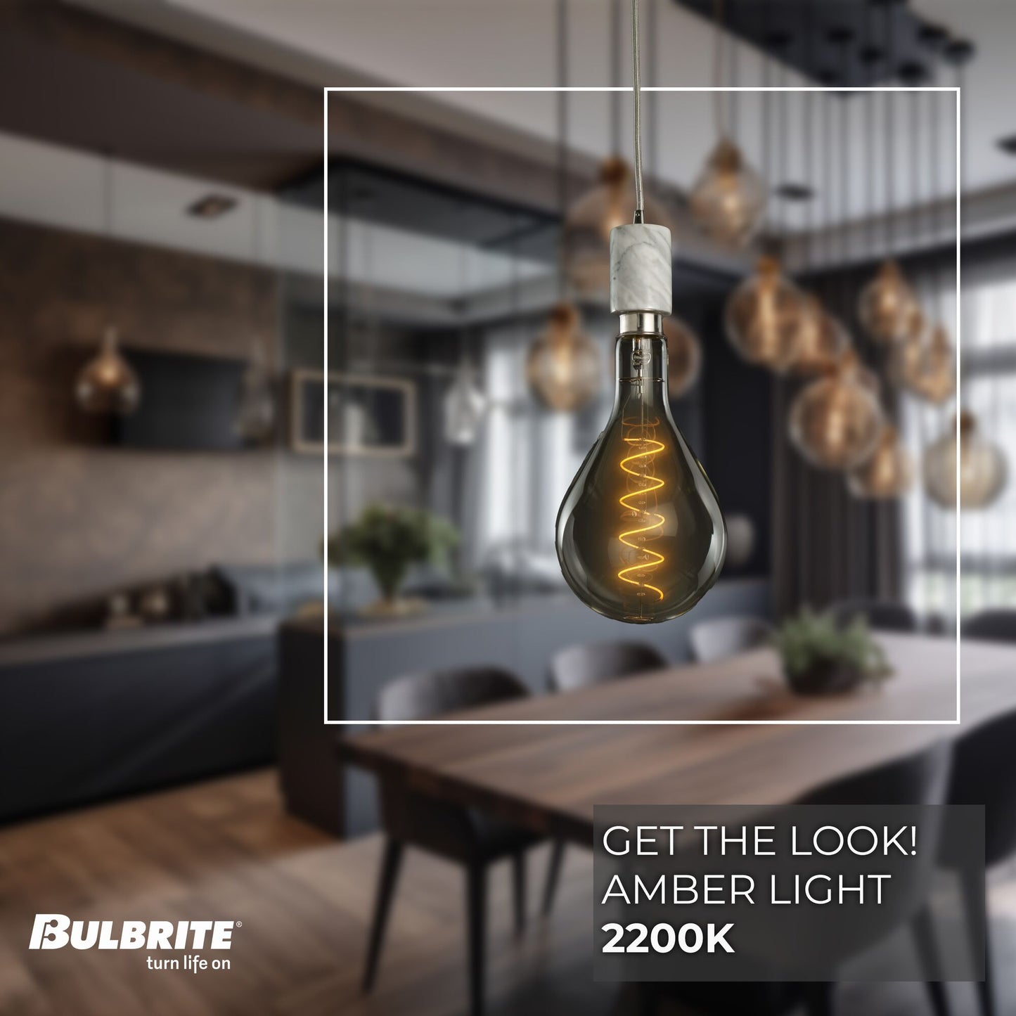 776300 - 4 Watt LED PEAR SHAPED GRAND 2200K FILAMENT W/ WHITE MARBLE PENDANT WITH WHITE STRING