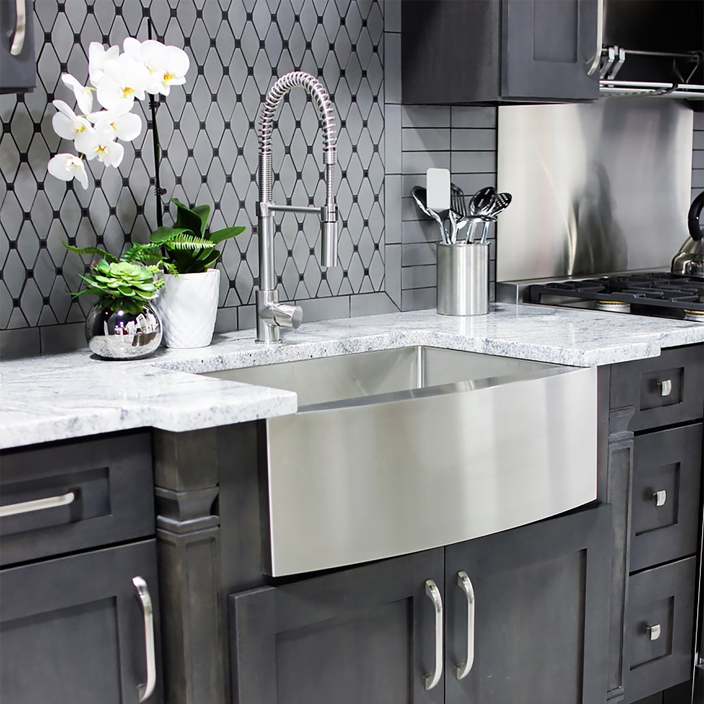 SAS-30 - 30" Zermatt Farmhouse Apron Mount Single Bowl Stainless Steel Kitchen Sink with Bottom Grid