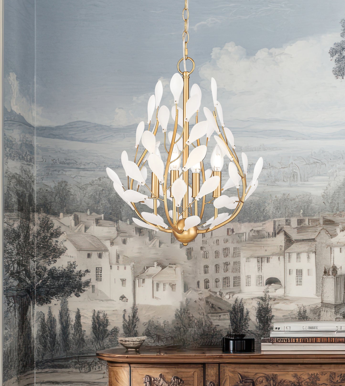 353-18MGLD - Claudine 4 Light 18" Chandelier - Modern Gold