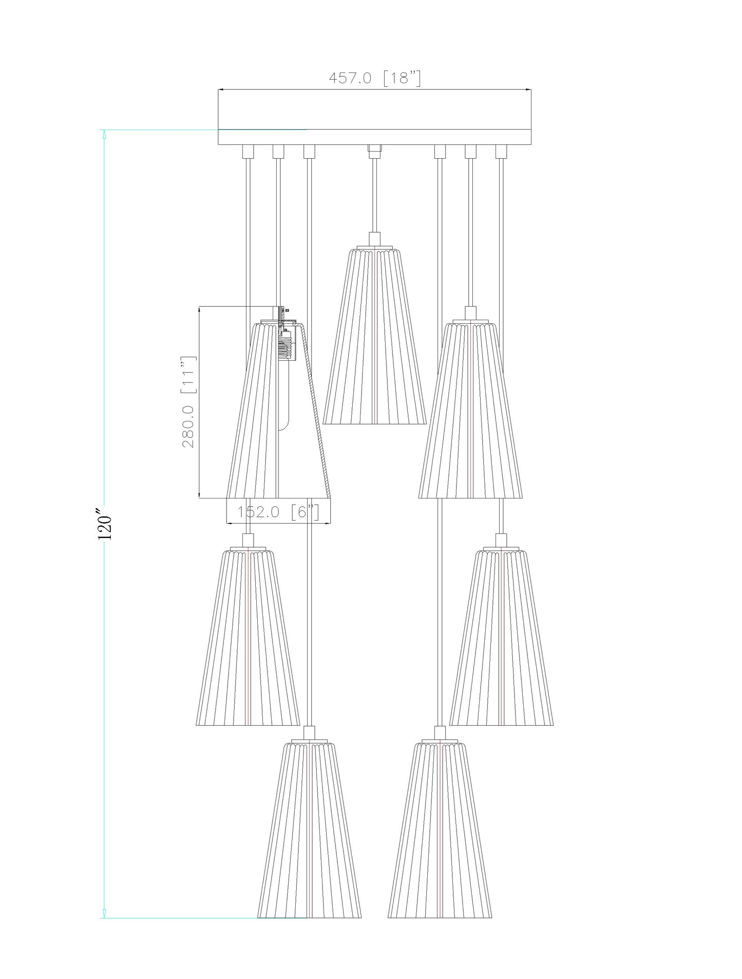 3043P6-7R-MB - Farrell 7 Light 18" Chandelier - Matte Black