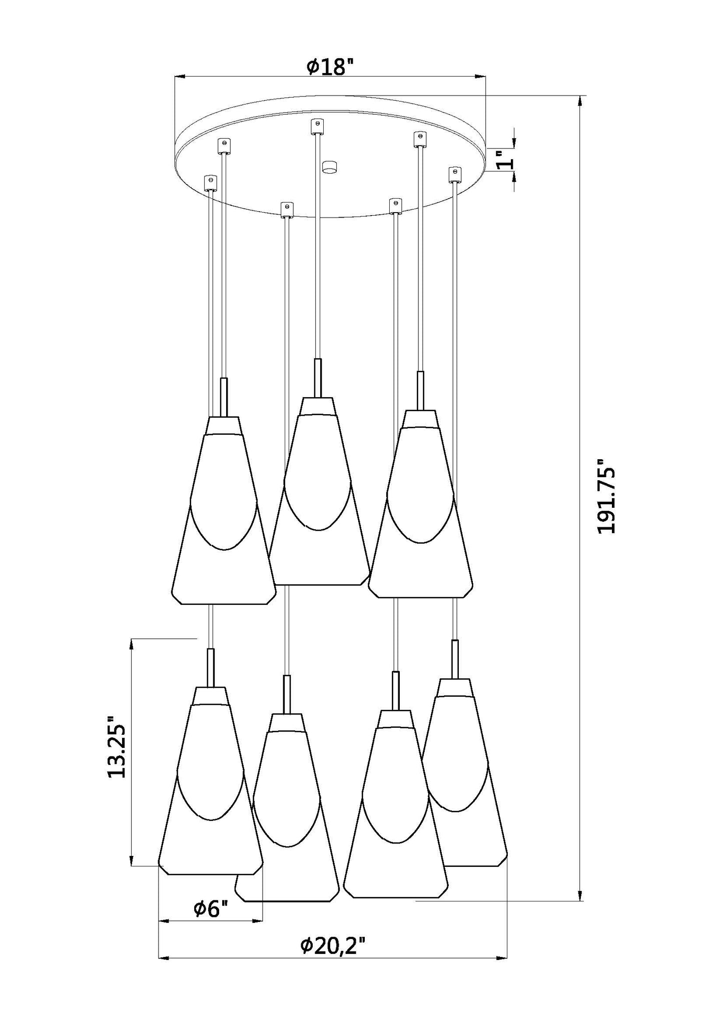 828P6-7R-MGLD - Aimie 7 Light 18" Chandelier - Modern Gold