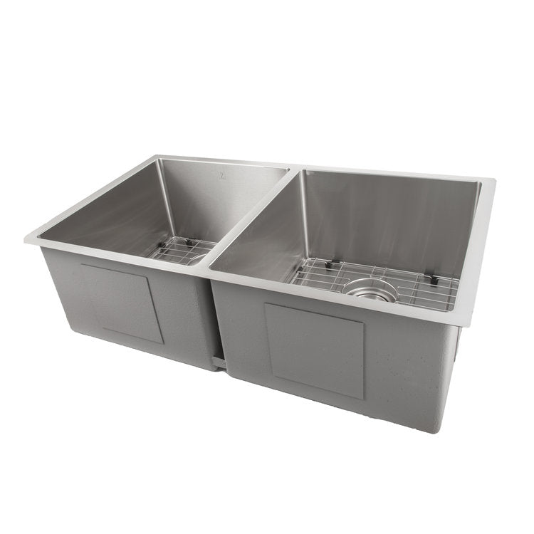 SR50D-33 - 33" Anton Undermount Double Bowl Stainless Steel Kitchen Sink with Bottom Grid